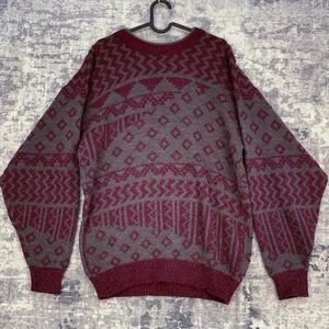 Vtg Le Tigre Sweater L Purple Grandpacore Cozy Core Jacquard Knit Geometric‎ Y2K